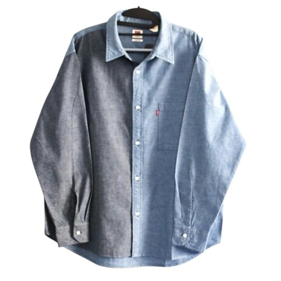 Levis Shirt Mens 2XL Blue Two Tone Denim Button Up Oversized Long Sleeve Pocket - Picture 1 of 10